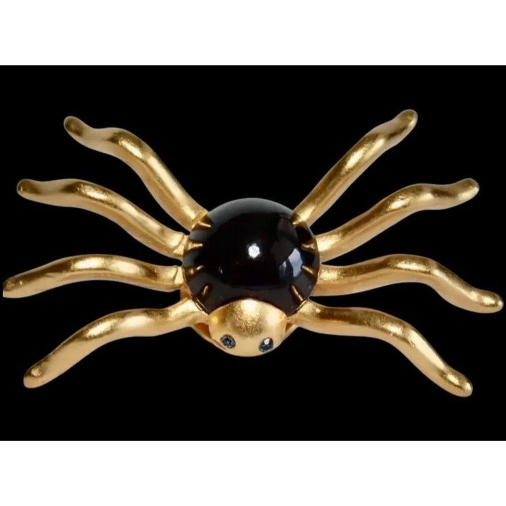 Carolee Vintage Gold Tone Spider Brooch Pin Black Back Stone Blue Eye 1.25" Mint